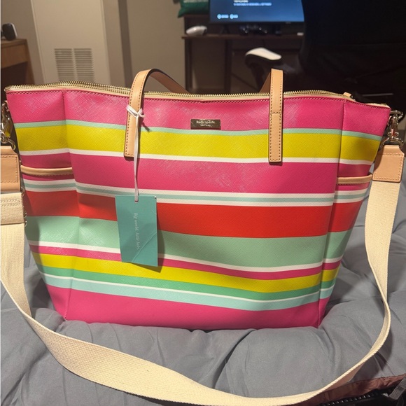 kate spade Handbags - NWT Kate Spade Vibrant Multicolor Striped Tote/Diaper Bag